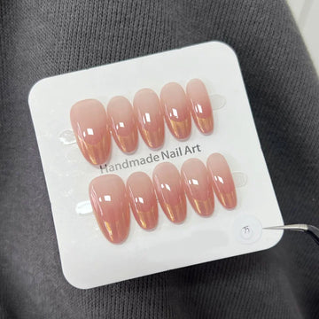 Qfdian 10Pcs Almond Handmade Press On Nails Full Cover Gradient Aurora Design French False Nails Artificial Manicure False Nails